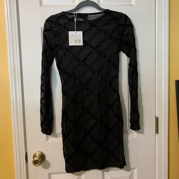 NWT Missguided Black Mesh Glitter Detail Bodycon - Picture 6 of 7